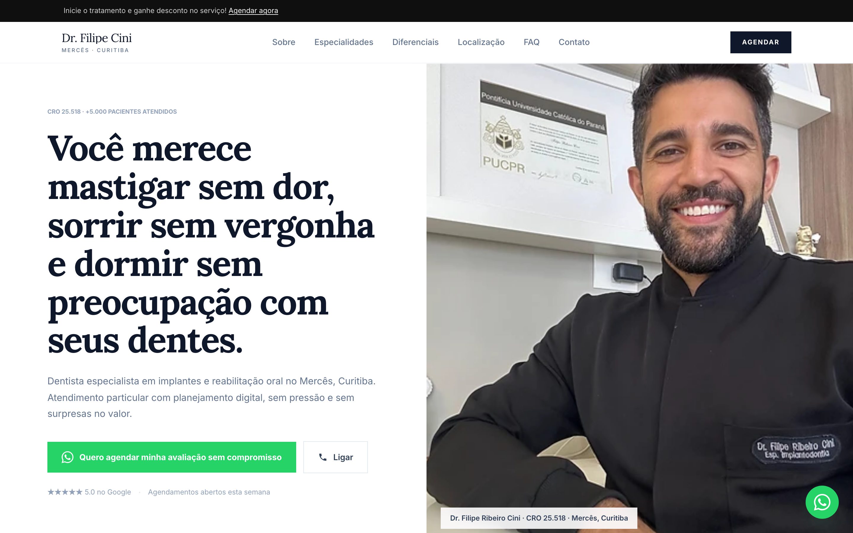 Página inicial do site de Dr. Filipe Cini